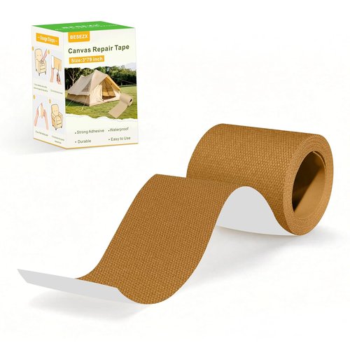 Besezx Canvas Repair Tape - Waterproof Self-Adhesive Fabric Patch for Outdoor Gear | 3x79 Inches, Light Brown