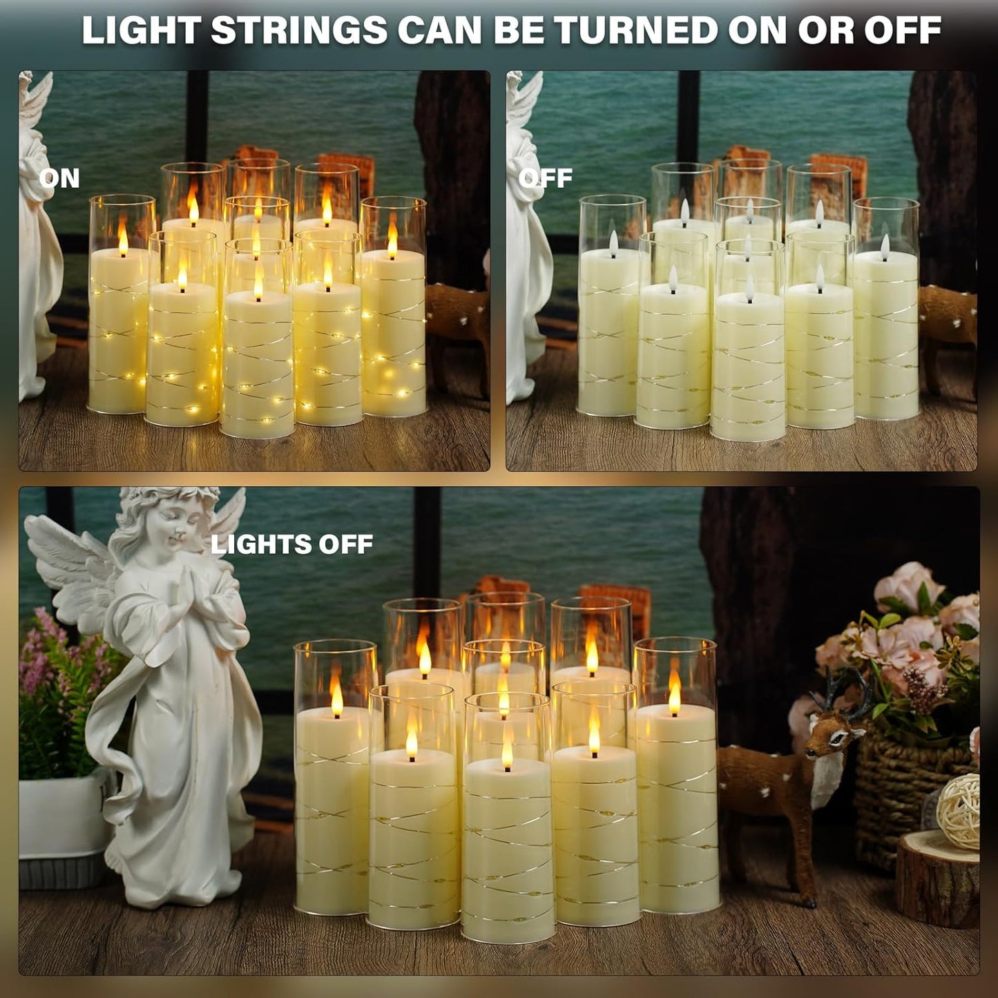 Flameless LED Pillar Candles Set - 9 Pcs White with Remote & Star String for Home Decor