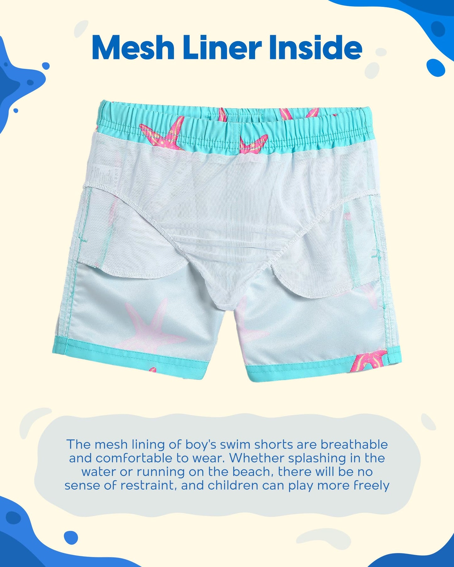 maamgic Boys Swim Trunks Toddler Swim Shorts Little Boys Bathing Suit Swimsuit Toddler Boy Swimwear,Starfish-Lake Blue,4 T