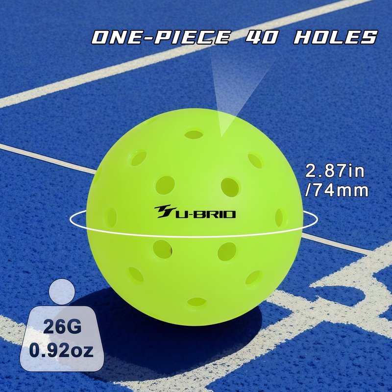 U-BRIO Outdoor Pickleball Balls, 40 Holes Rotation One-piece Green 4 Pack, High Bounce Stable Trajectory Stylish Durable Crack-Resistant Pickleballs.