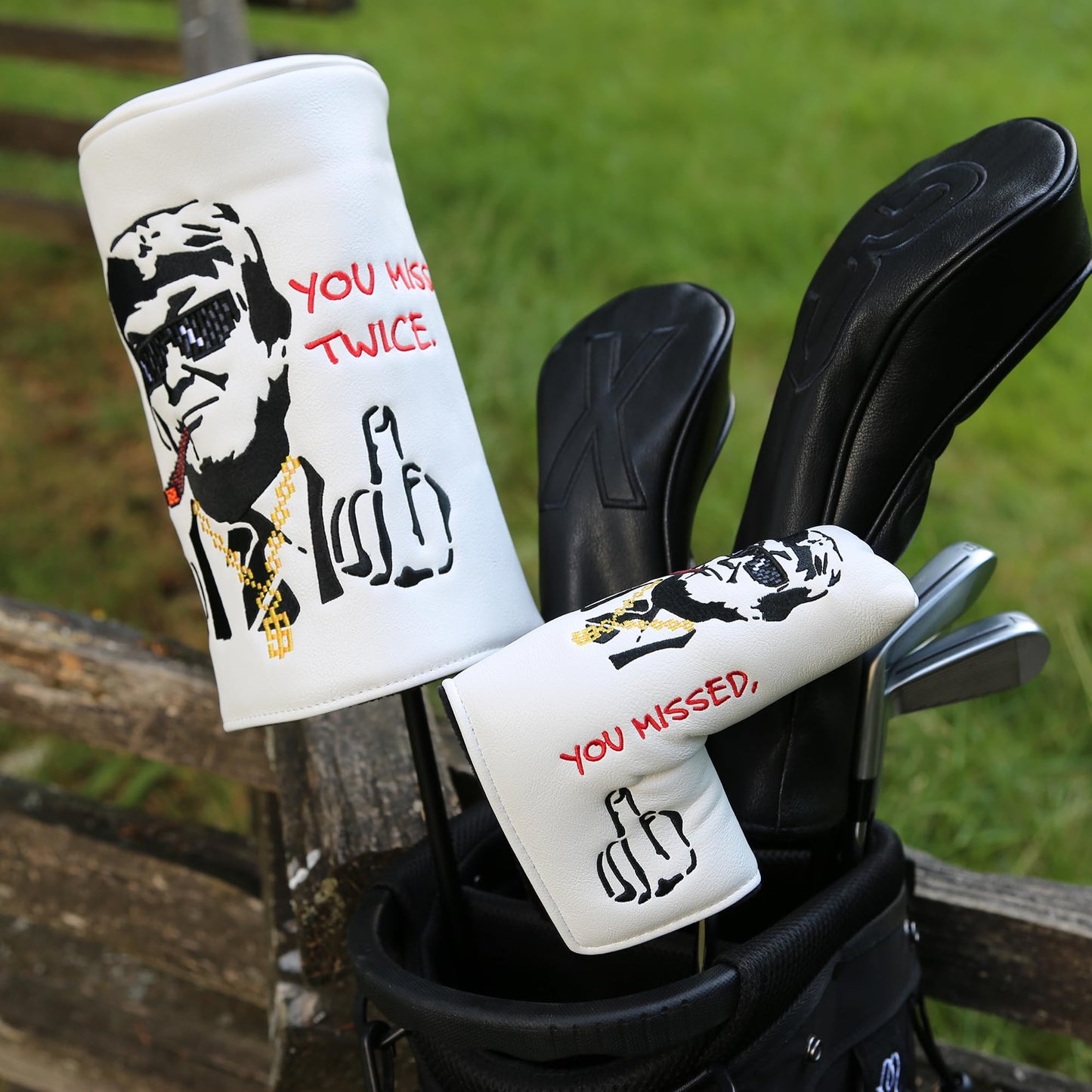 Funny Golf Head Covers - Barrel Style Driver Headcover & Putter Covers for Blade and Mallet - Premium Leather with Embroidery - Unique Golf Gift & Accessories for Men and Women Golfers (Blade)