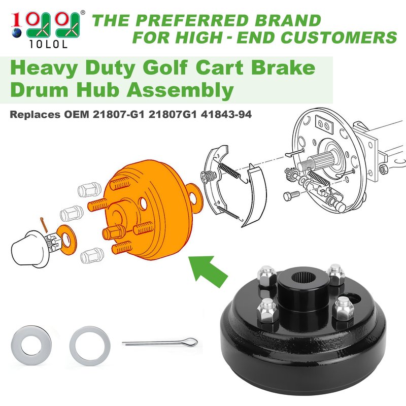 10L0L Golf Cart Brake Drum Assembly, 30 Teeth Spline 1 Inch Large Hole Brake Hub Replacement for EZGO 4 Cycle Gas 1991-Up TXT RXV Marathon Medalist Columbia, OEM# 21807-G1 21807G1 41843-94 (1 Pack)