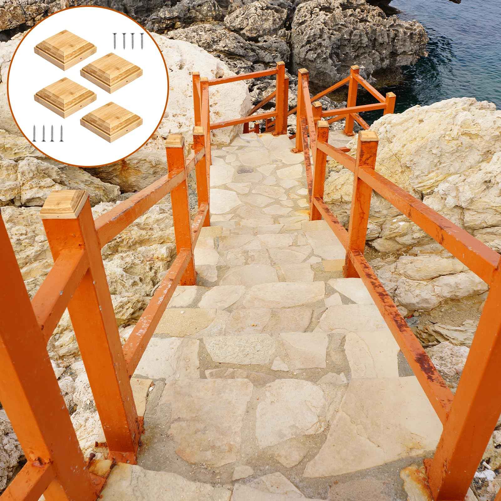 2 Pack 4x4 Wood Flat Top Post Caps Fence Post Caps Newel Post Mounting Kit for Outdoor Fences Mailboxes Decks(Actually 3.7x3.7inch