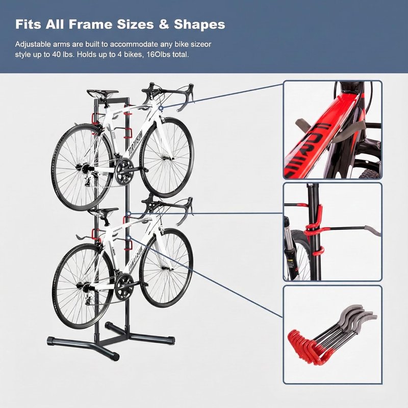 teraysun 4 Bike Horizontal Storage Rack, Heavy Duty No-Drill Indoor Garage Bike Organizer, 154 lbs Capacity for Mountain, Road & Hybrid Bikes