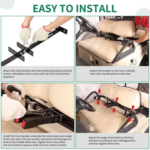 10L0L Universal 2 Passenger Golf Cart Seat Belt Bracket Kit fit Yamaha, EZGO TXT/RXV, Club Car DS Front Seat, Retractable Seatbelts 42" Long