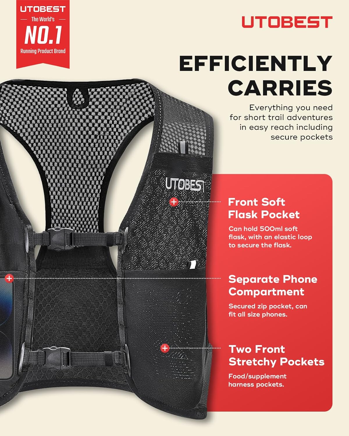 UTOBEST Hydration Vest - Ultra-Light Reflective Running Gear for Trail Hiking & Jogging