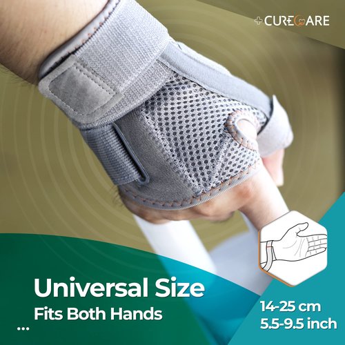 CURECARE New Upgraded Thumb Spica Splint, Comfortable Thumb Brace for Right & Left Hand, Universal Size Thumb Support for Arthritis, Tenosynovitis, CMC Joint Repetitive Injuries (Grey)