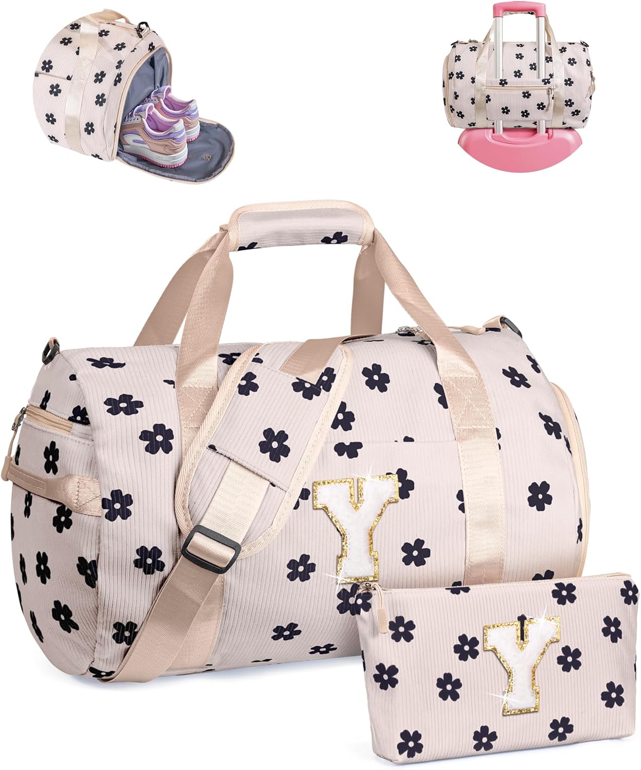 Skiennix Personalized Girls Gym Bag - Stylish Overnight Duffel with Shoe Compartment | Custom Travel Set for Teens