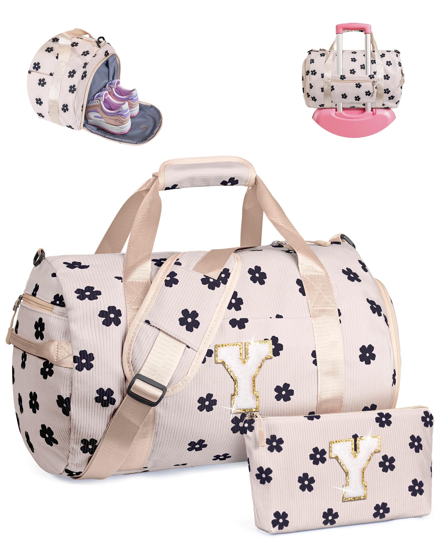 Vogewood 4 Year Old Girl Birthday Gifts, Girls Gym Bag, Kids Personalized Overnight Duffel Bags with Shoe Compartment, Customized Travel Duffle with Toiletry Bag, Holiday Gift for Teenager (Letter C)