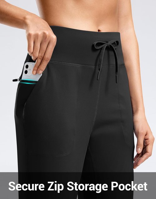 G Gradual Women's High-Waisted Joggers - Tapered Sweatpants with Zip Pockets for Gym & Travel