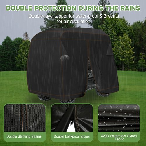 YONQIFON Golf Cart Cover 4 Passenger Outdoors 420D Waterproof Golf Cart Covers extended roof with Zipper Universal Compatible with EZ-GO, Club Car, Yamaha Golf Cart heavy duty