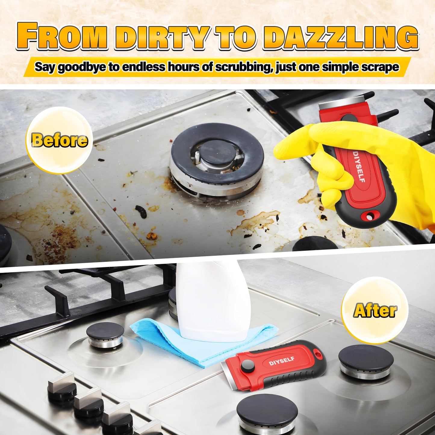 DIYSELF 2 Pack Razor Blade Scraper with 30 Pcs Blades - Scraper Tool - Scraper for Cleaning Stove, Oven, Glass, Kitchen - Paint Scraper - Razor Scraper - Glass Scraper - Glass Stove Top Scraper