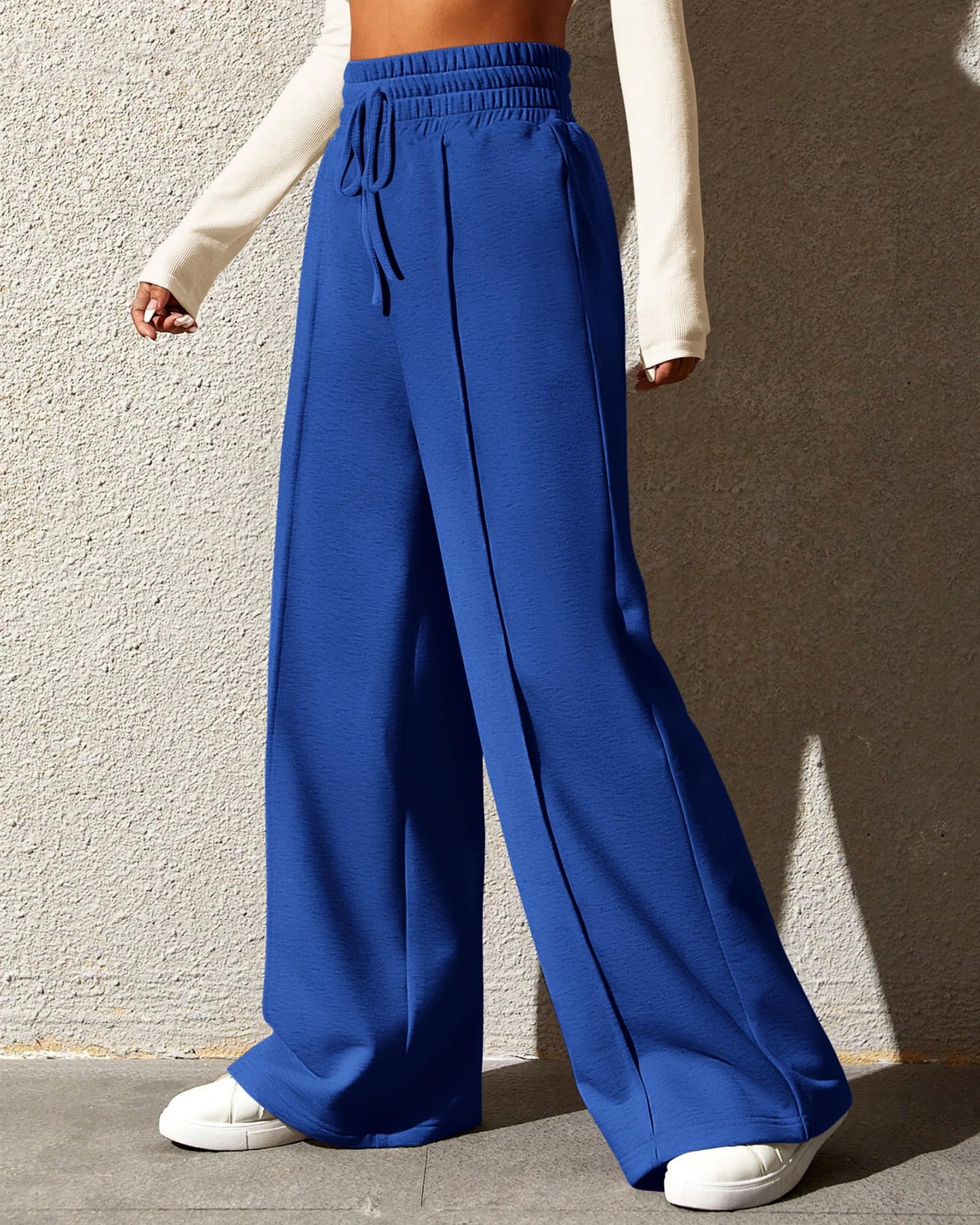 BTFBM Womens Wide Leg Sweatpants Casual Loose Solid Color Pants Comfy Lounge Joggers Baggy Sweatpants Pockets(Solid Royal Blue,X-Large)
