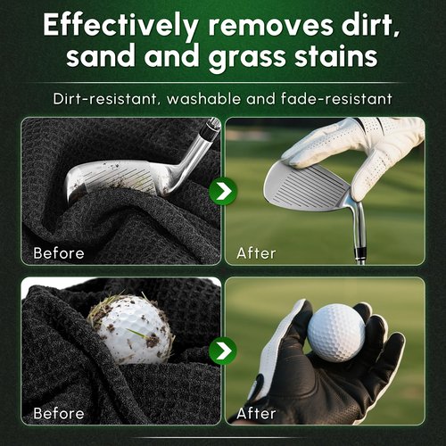 SOOWASH Magnetic Golf Towel 2-Pack, 18x18 Inch Microfiber Waffle Design with Strong Magnet - Golf Towels for Golf Bags/Carts, Quick-Dry & Ultra Absorbent(Black)