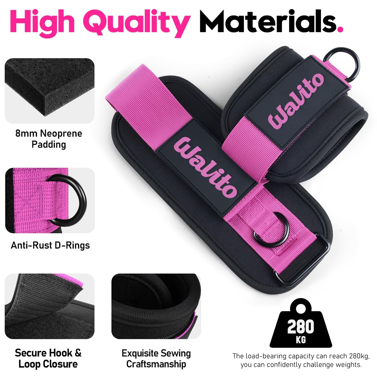 WALITO Ankle Resistance Bands with Cuffs, Ankle Bands for Working Out, Ankle Straps for Women, Exercise Bands for Legs and Butt, Booty Workout Equipment for Kickbacks Hip Fitness Training