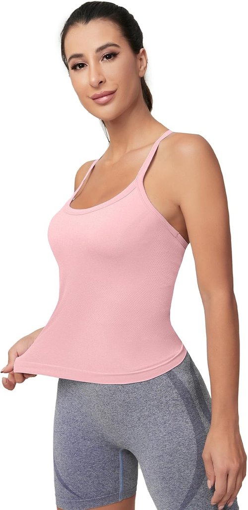 MathCat Workout Tank Tops - Sleeveless Athletic Shirts with Built-In Bra for Women | Seamless Racerback Design