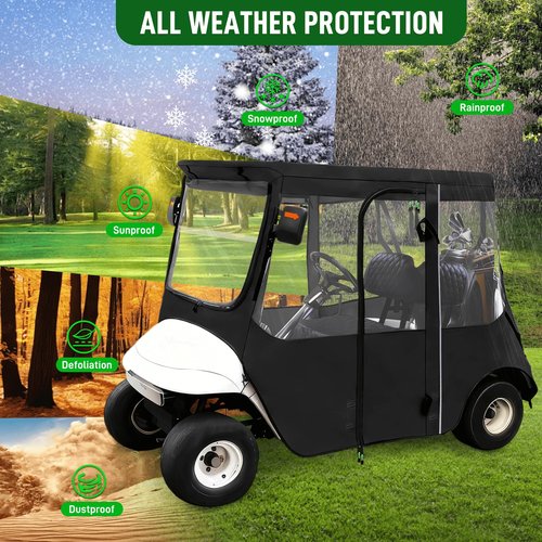 Cartalia Golf Cart Driving Enclosure 2 Passenger for EZGO TXT/RXV, Rain Drivable Cover Golf Cart 2 Seater 4 Sided Roll Up Clear Windows, Durable Zippers Open Side Mirrors - Black (Black)