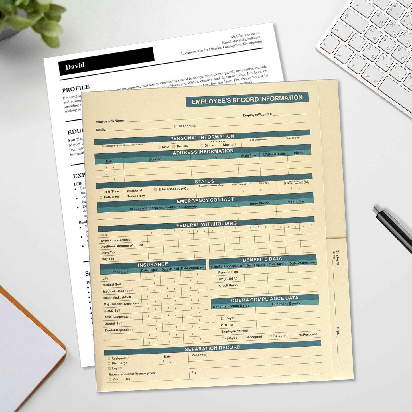 YvnShine Confidential Employee Folders with Internal Pocket, High Capacity HR Folders for Personnel Records, Durable HR Filing System for Office Organization, 25-Pack (Manila)