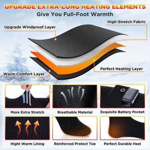 Heated Socks for Men Women with App Control, 6000mAh Upgraded Rechargeable Electric Heated Socks to 10 Hours, Washable Winter Foot Warmer Socks, 4 Heating Level, Outdoor Camping Skiing Hunting Hiking