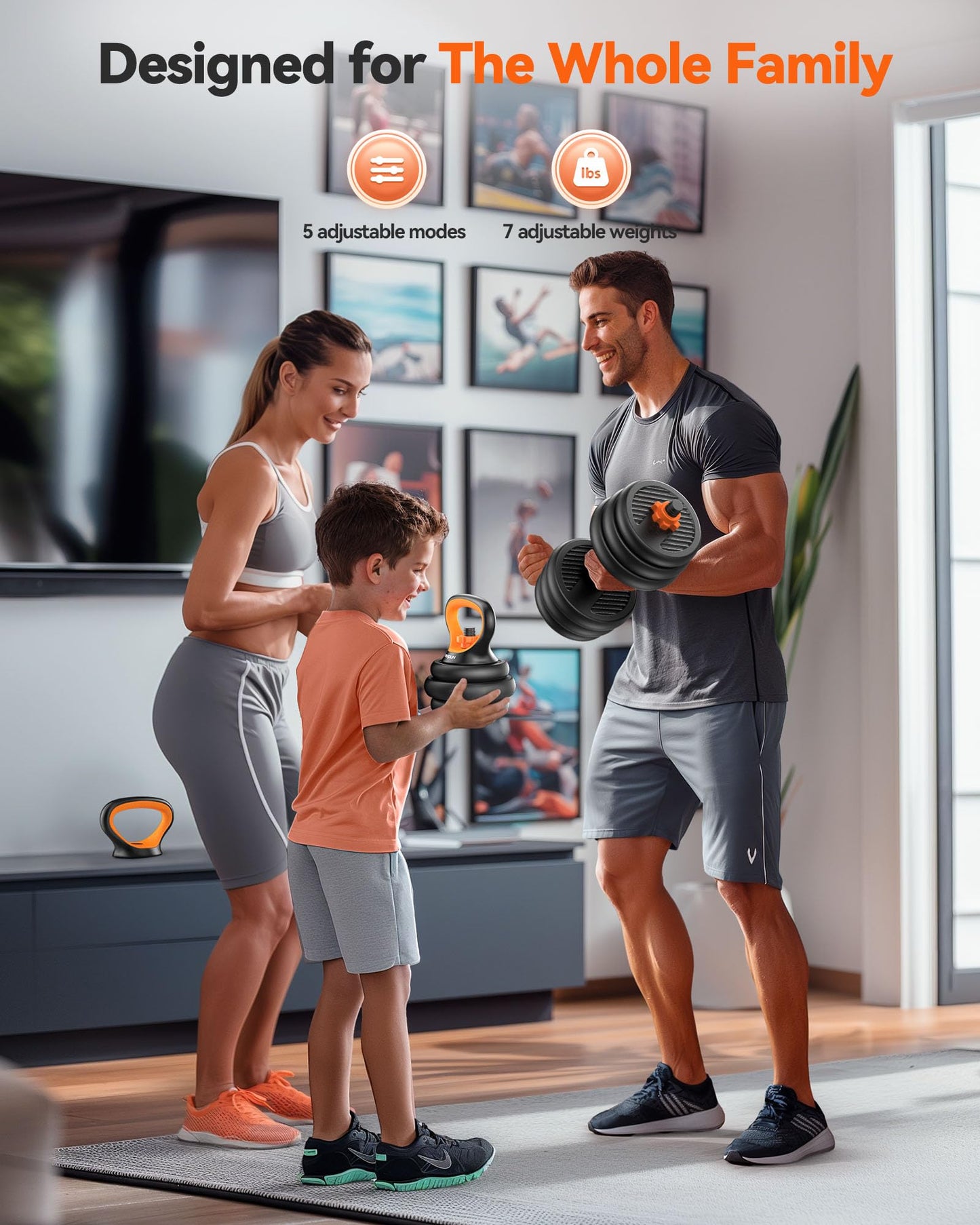 FEIERDUN Adjustable Dumbbells, 45lbs Free Weight Set with Connector, 4 in1 Dumbbells Set Used as Barbell, Kettlebells, Push up Stand, Fitness Exercises for Home Gym Suitable Men/Women.