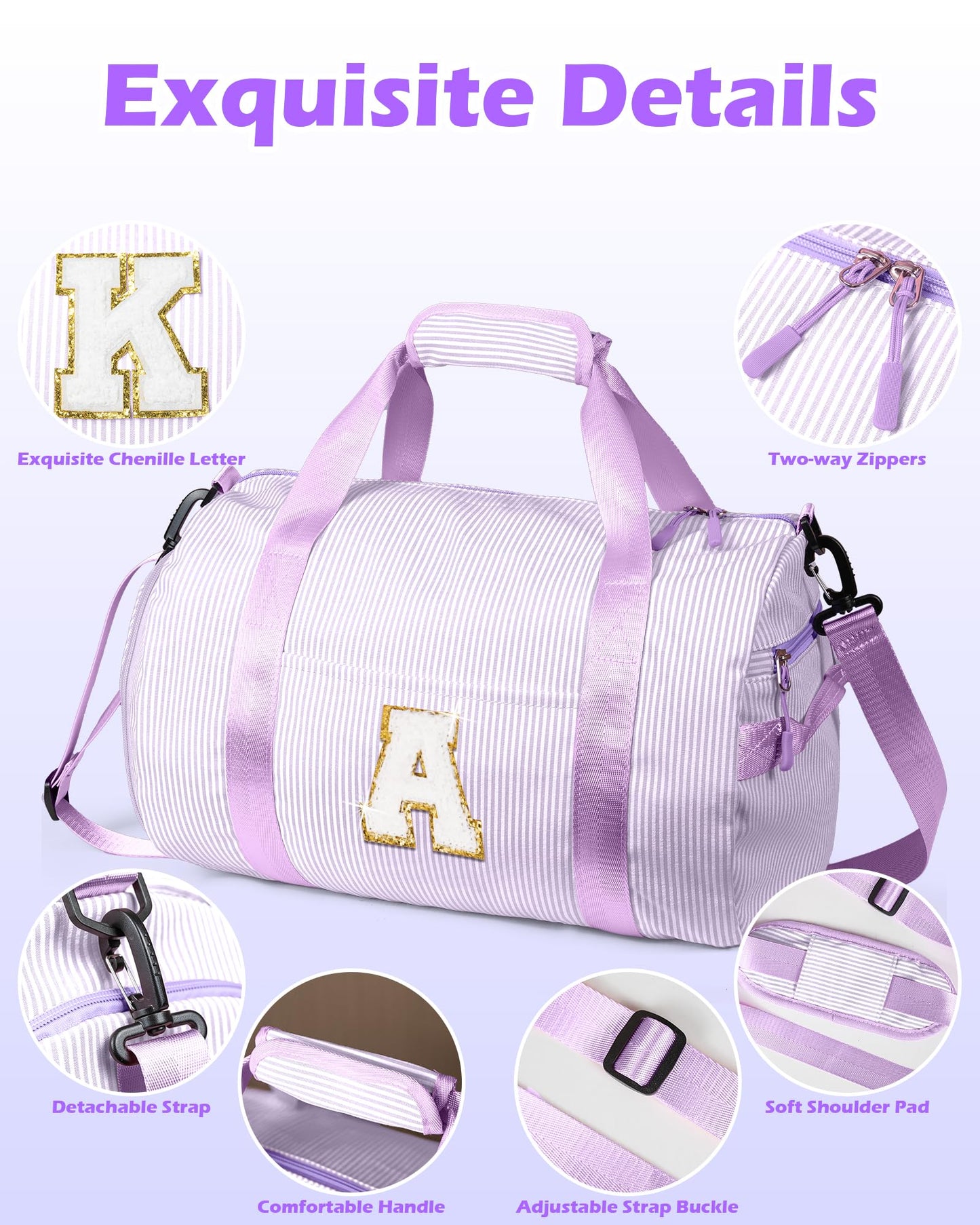 Vogewood Birthday Gift for Tween, Girls Travel Duffle Bag, Kids Initial Overnight Duffel Bags with Shoe Compartment, Personalized Dance Bag with Cosmetic Pouch, Teen Gifts Trendy Stuff (Letter B)