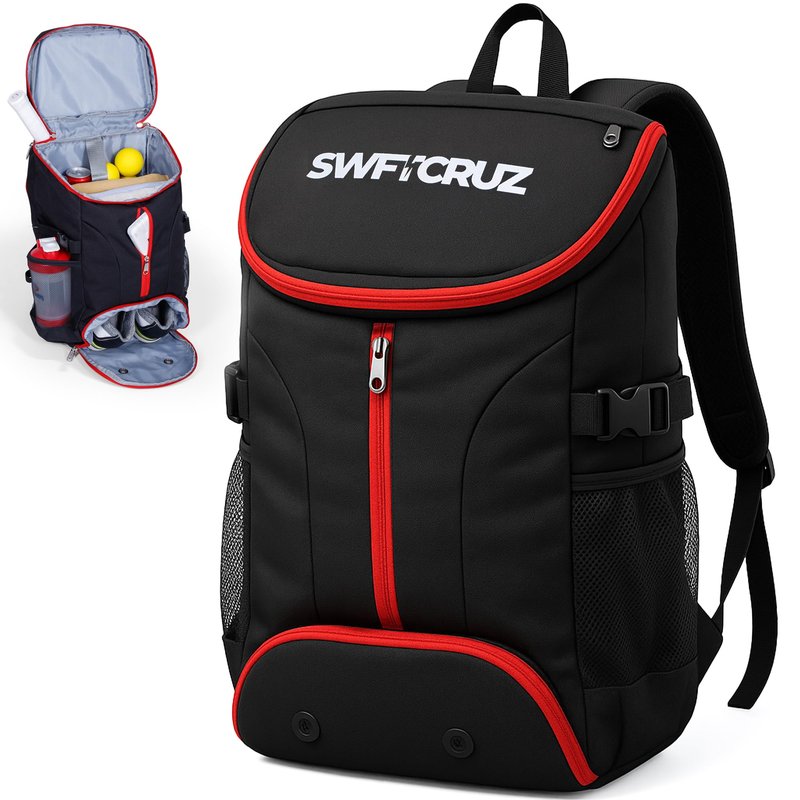SWFTCRUZ Tennis Bag, Tennis Backpack for Women and Men, Hold 2 Tennis Racket, Pickleball Paddles, Lightweight Oxford Tennis Racket Bag with Ventilated Shoe Compartment
