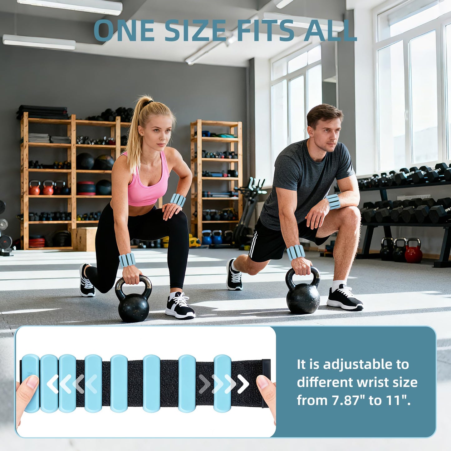 Rnnwolf Wrist Ankle Weights for Women Men 2lbs /Pair - Adjustable Arm Leg Pilates Weights Weighted Bangles Wristbands for Gym, Yoga, Strength Training Fitness Workout (Blue)