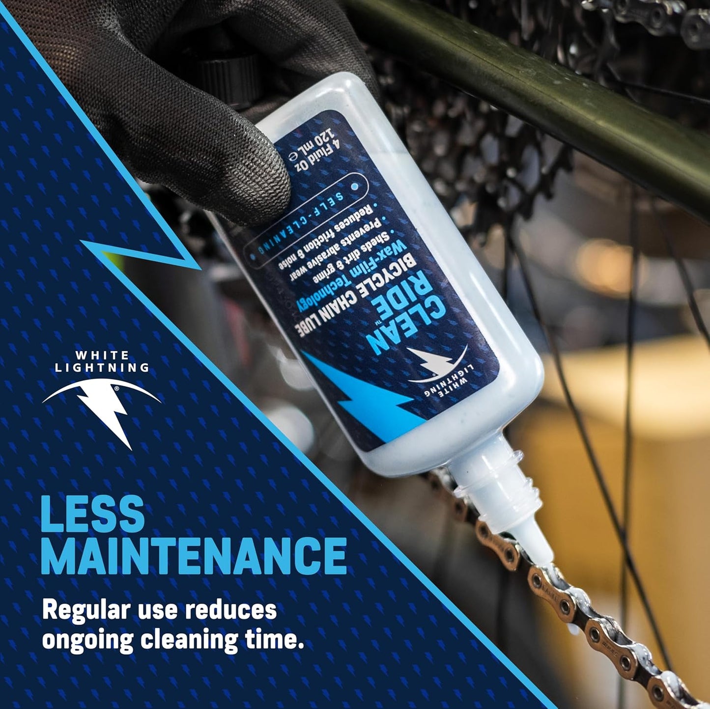 White Lightning Clean Ride Bicycle Chain Lubricant - 100% Oil-Free Self-Cleaning Formula, 4 oz