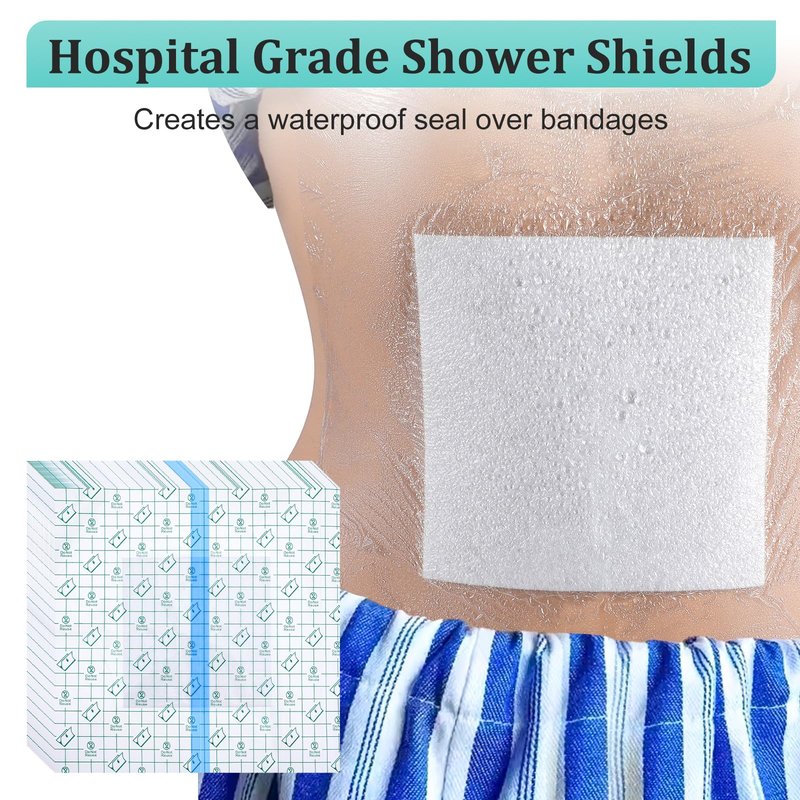 Sibba 30PCS Wound Bandages Protectors 9”x 9” Clear Large Ostomy Bag Showerproof Adhesive Bandages Shower Cover Shields Film Dressing for Showering Moisture Barrier Adhesive Tattoo Aftercare Bath Patch