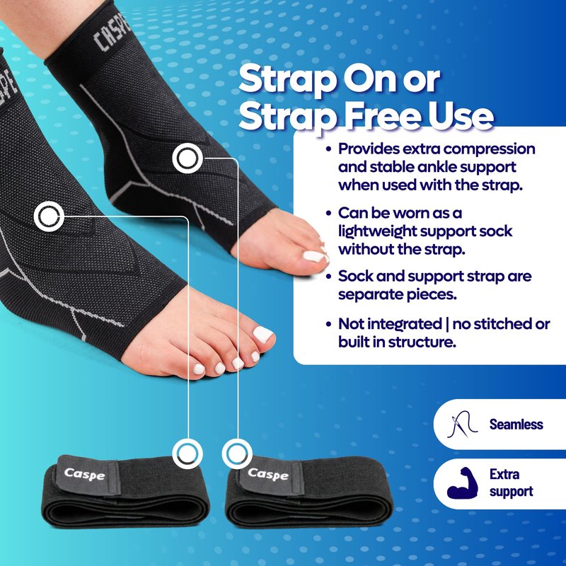 Caspe 2 Pack Ankle Brace for Men & Women, Ankle Wrap with Adjustable, Removable X-Strap, 3D Knit Compression Sleeve, Compression Socks for Plantar Fasciitis, Arch Support (Black, Medium)