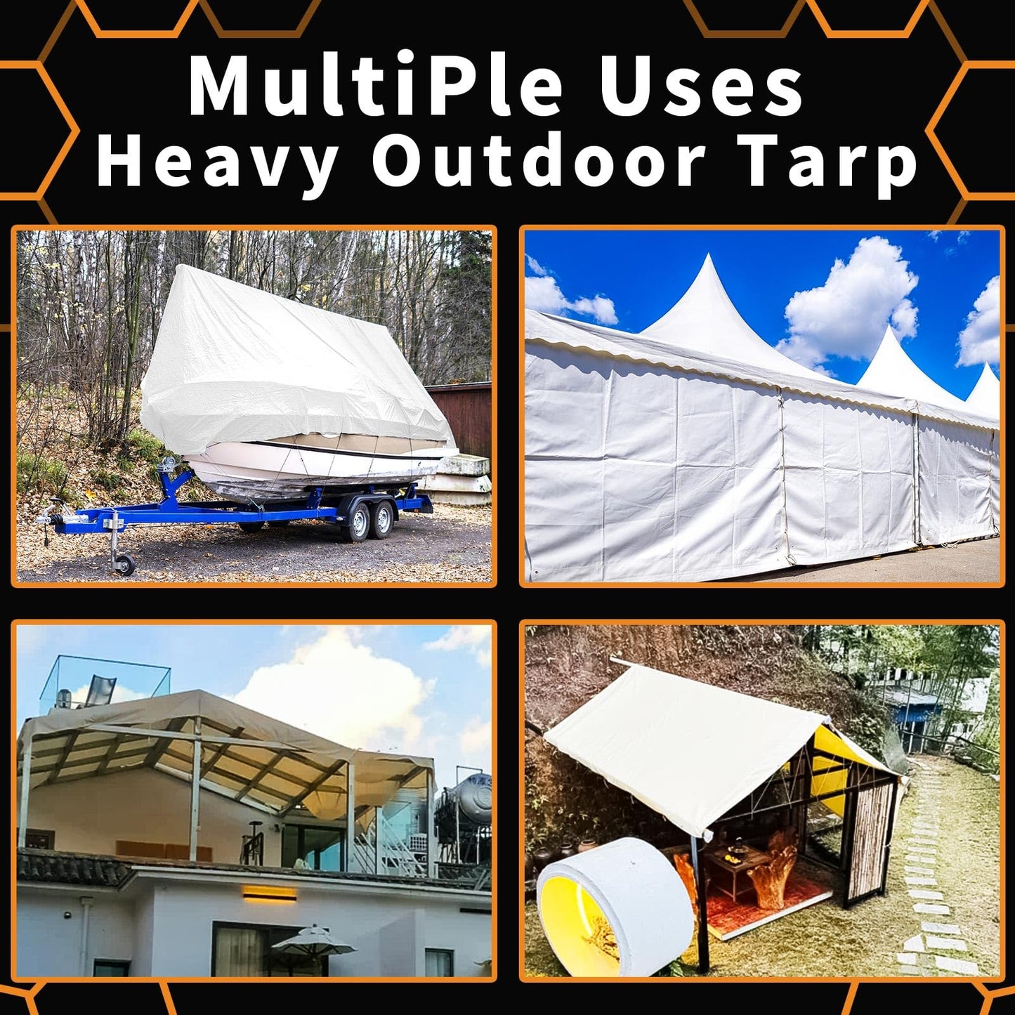 CAMPMAC White Heavy Dut Waterproof Tarp 4' x 6', 10 Mil Thick, High Durability, Rip and Tear Resistant with Metal Grommets Every 20 Inches