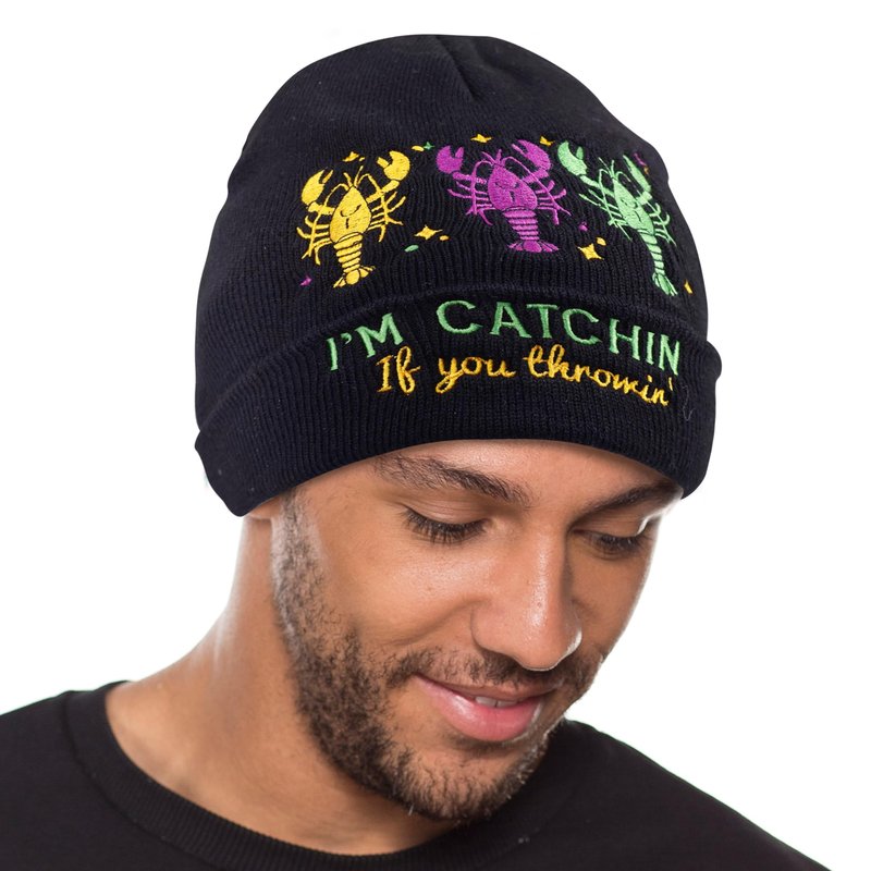 Wpnchsdc Beanie for Men Women, One Size Super Elastic Soft Warm Knit Cuffed Hat, Embroidery Mardi Gras Beanies