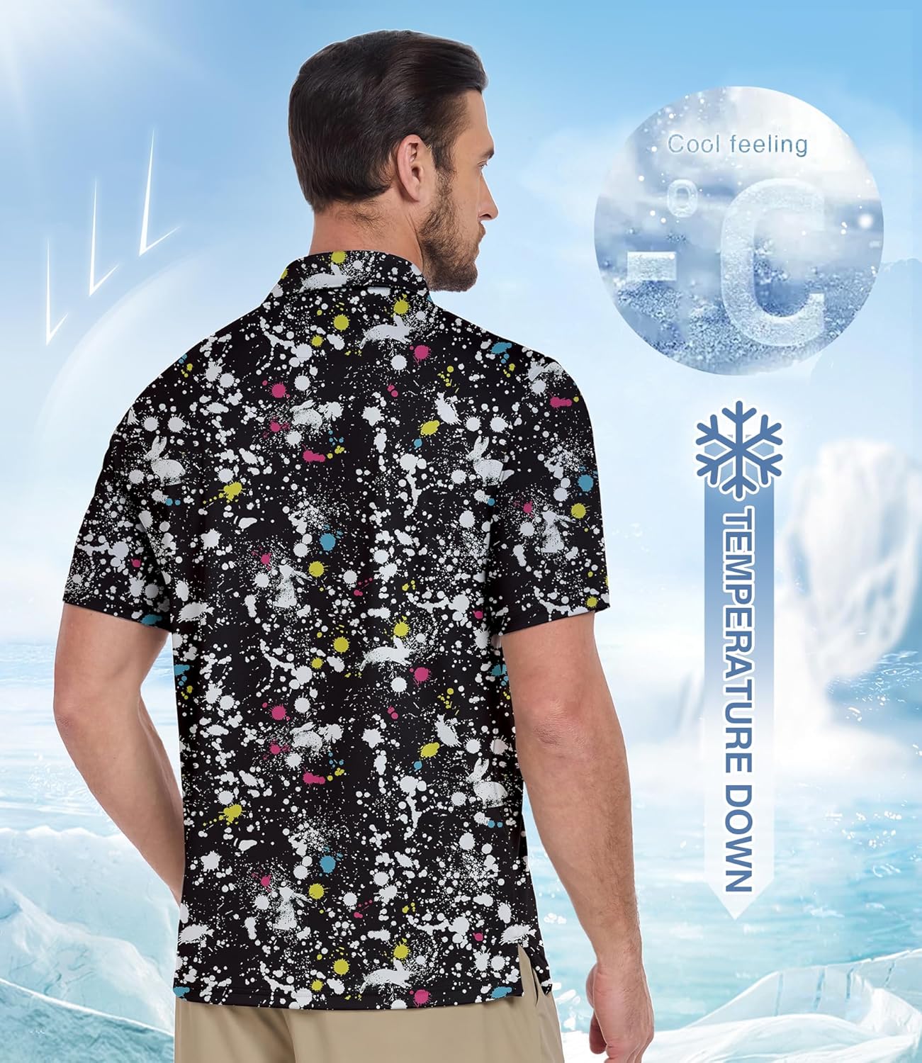 ZITY Men's Golf Polo Shirt - Moisture-Wicking Performance Collared Print for Casual Wear | Short Sleeve