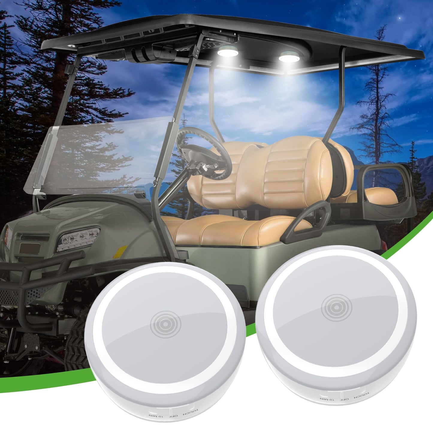 10L0L 2 Pack Universal Golf Cart Dome Light, USB Rechargeable Touch L E D Roof Light for EZGO Club Car Yamaha UTV, Wireless Stick-On Interior Lighting, White