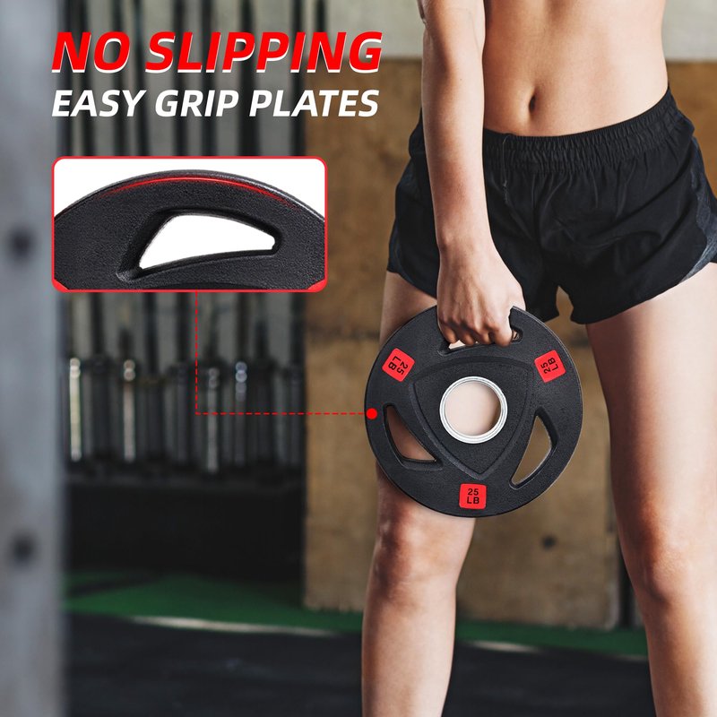 Fitvids Olympic Cast Iron 2-Inch Weight Plate for Strength Training & Weightlifting, Rubber Coate Style, 45lbs, Pair