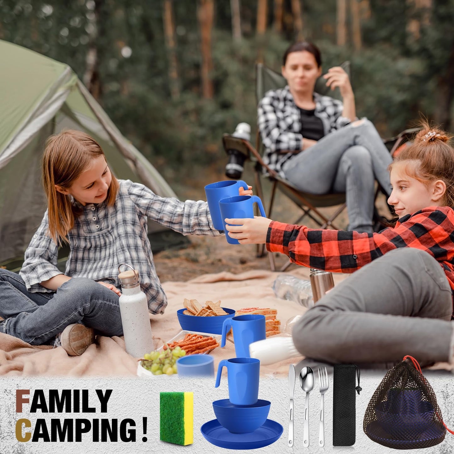 Scout Camping Mess Kit for 1 Person Boy Scout Dishes Set Girl Scout Mess Kit with Mesh Bag Reusable Light Weight Eating Utensils Plastic Camping Cutlery Set for Travel Camp