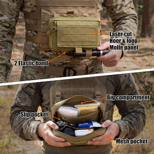 Bvya Tactical Molle Admin Pouch - Front Laser-Cut Loop EDC Utility Tool Pouch | Versatile Waist Pack with Flag Patch