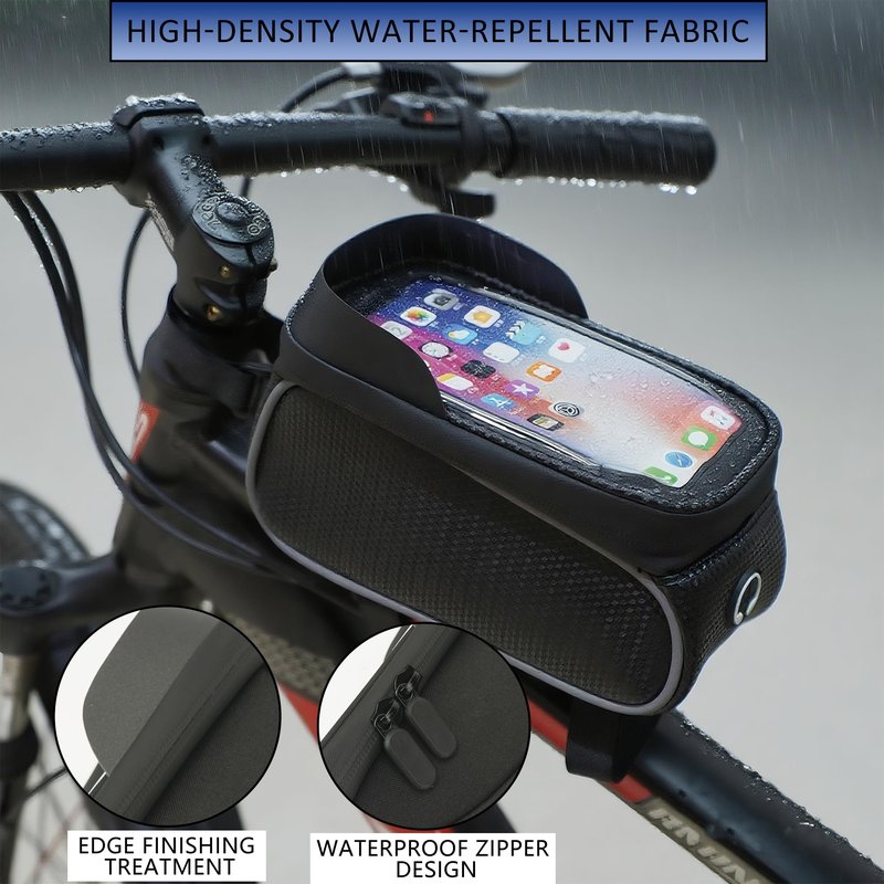 RidingRush Waterproof Bike Phone Bag – Touchscreen Frame Bag for Phones up to 7 Inches, Reflective Strips, Earphone Hole, Easy Install for Cyclists Who Demand Performance