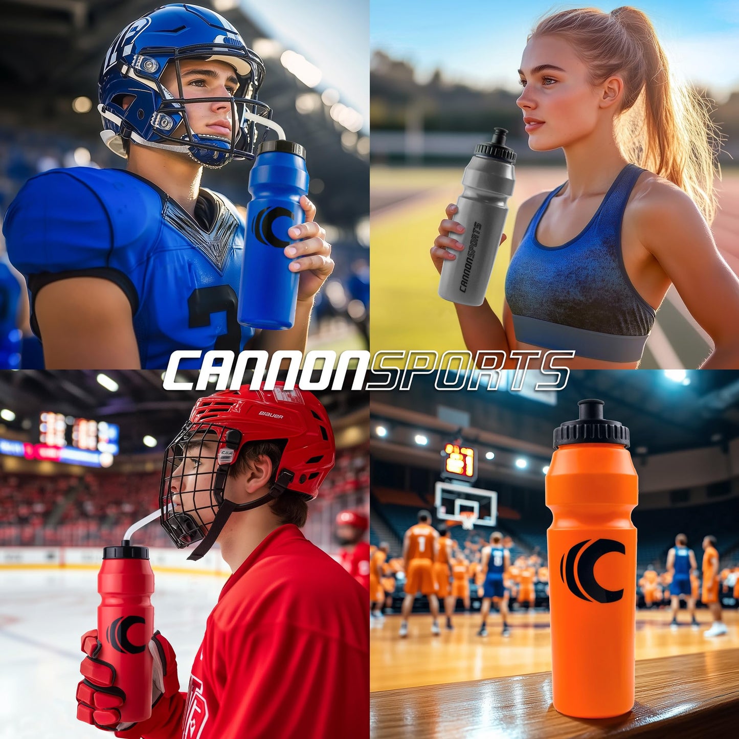 Cannon Sports 1 Liter Sports Water Bottle, BPA-Free, 34 Oz Capacity, Large Mouth, 2 lids (Straw and Squeeze), Great For Helmet Sports Such As Hockey, Lacrosse, Football, Boxing (Black)