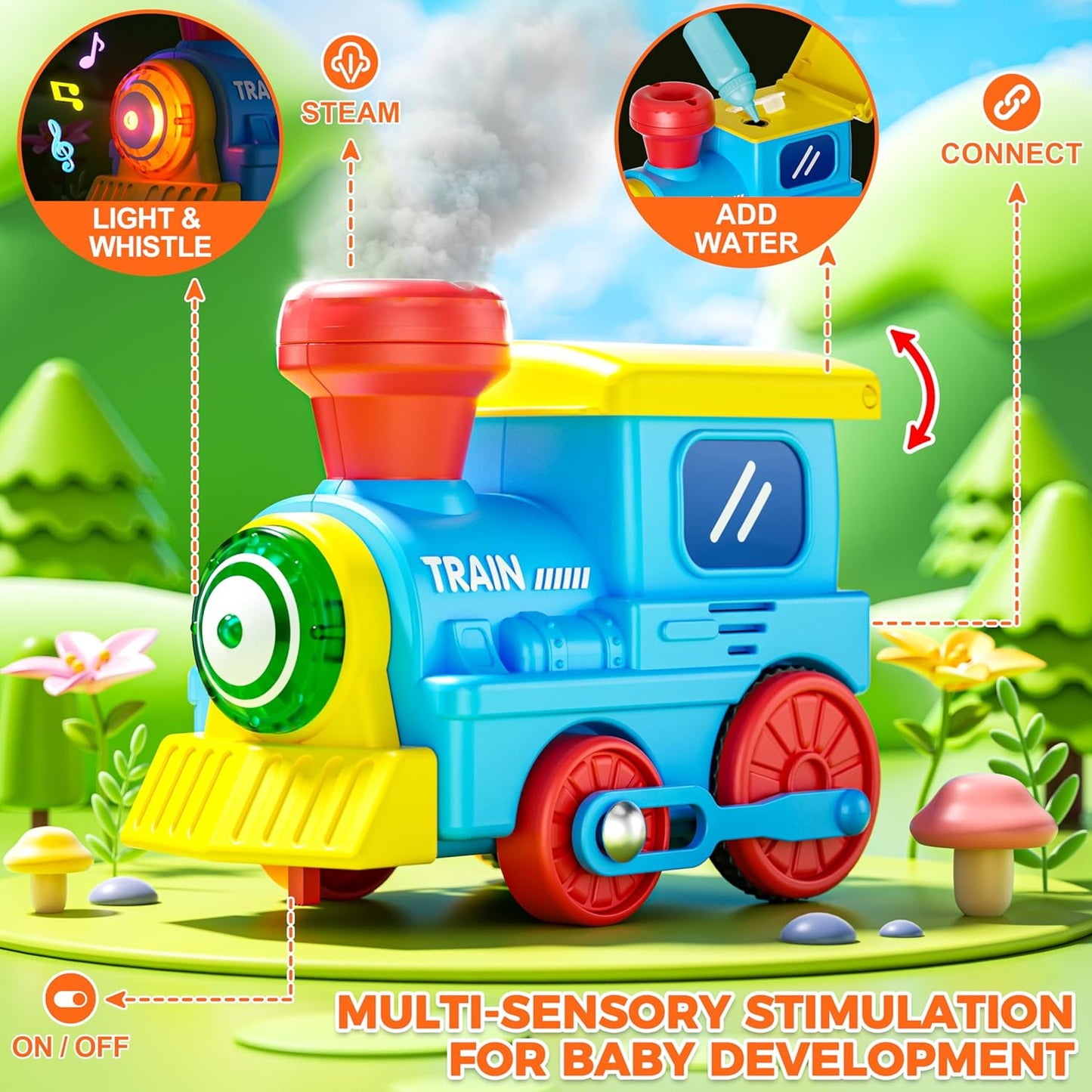 Skiennix Electric Train Set for Toddlers - Steam, Music & Lights | Includes Dinosaur Cars & Tracks, Perfect Gift for Ages 1-6