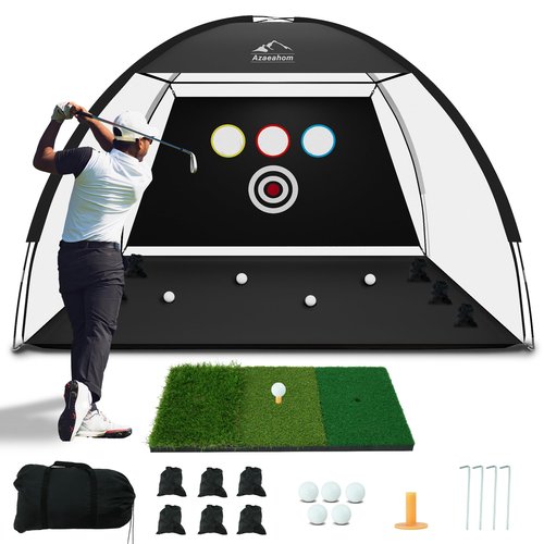Golf Net, 10x7 Ft Golf Hitting Net with Tri-Turf Mat, Multi-Target Golf Practice Net for Outdoor/Indoor Chipping & Driving, Ideal Gift for Men/Dad/Husband/Golfers