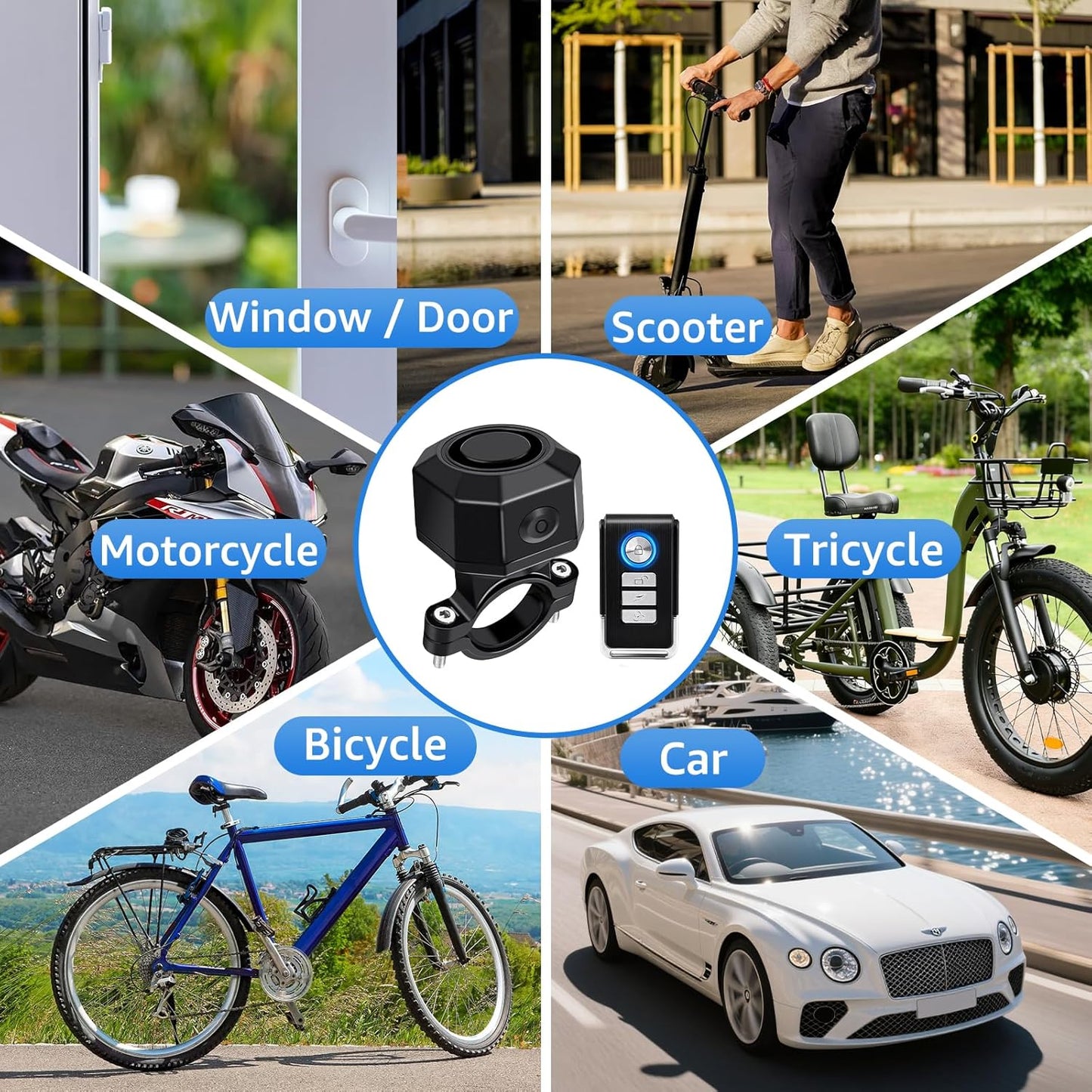 NineLeaf Bike Alarm - USB Rechargeable Anti-Theft Wireless Security System | 110dB Loud with Remote