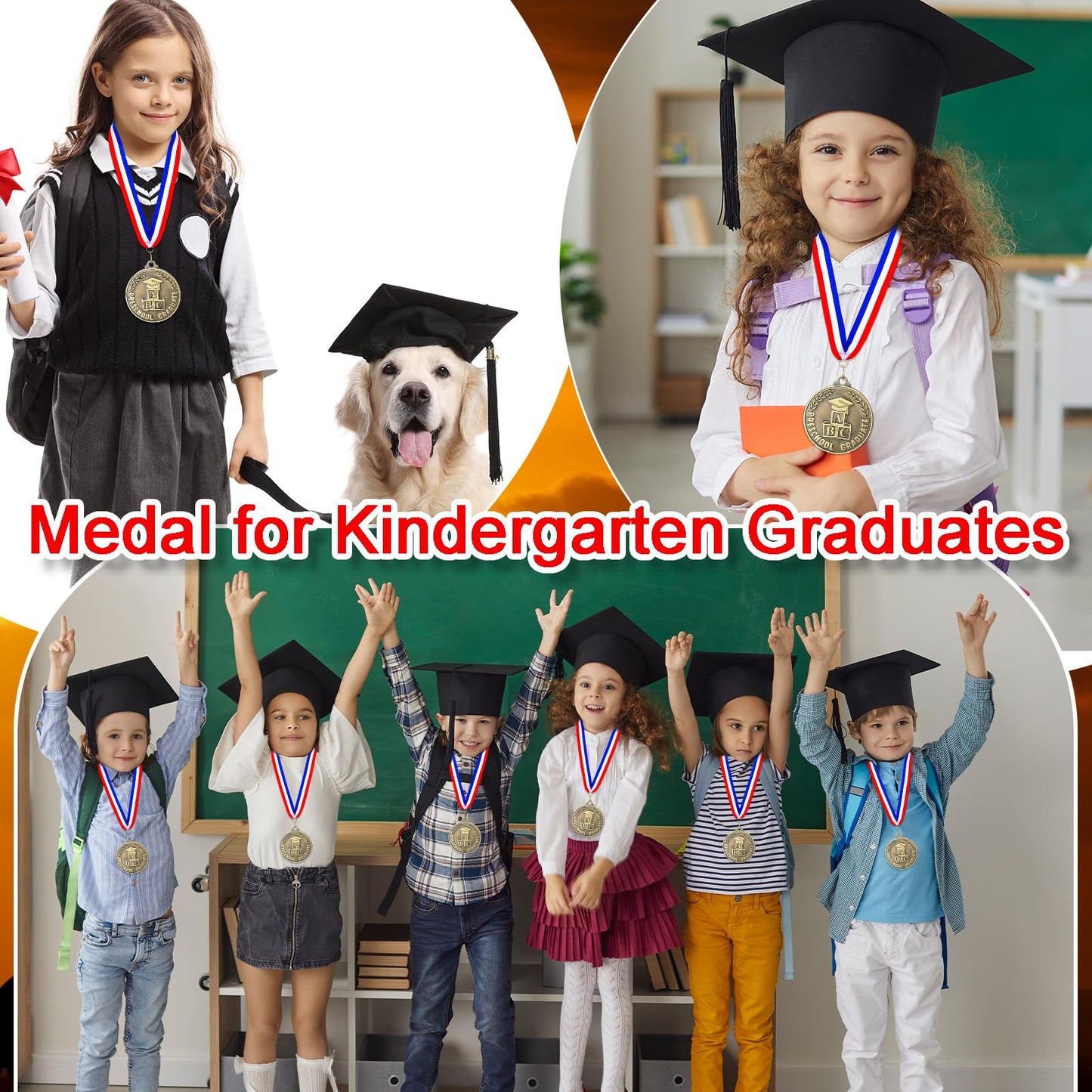 Remuuly 30/60 Pcs Kindergarten Graduation Award Medals for Kids 2'' Preschool Award Medallion with Neck Ribbon Congrats Graduation Gifts for School Student Party Favor(30 Pcs,ABC)