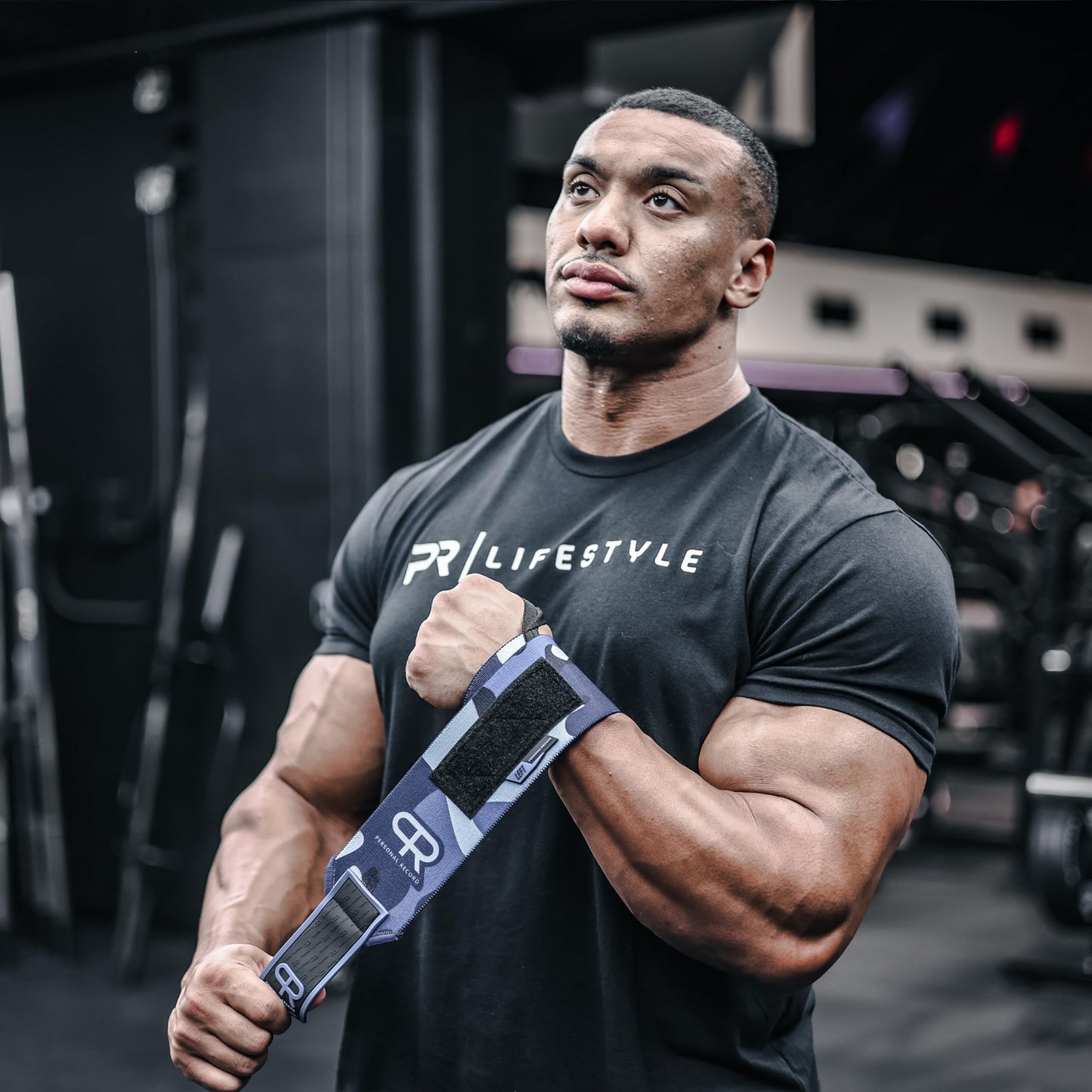 PR Personal Record Heavy Duty Premium Wrist Wraps, More Elasticity, Reinforced Stitching, Extra Wide Strap, Strong Thumb Loop, Larry Wheels Weightlifting Wraps, Lifting Wrist Wraps (Blue Camo)