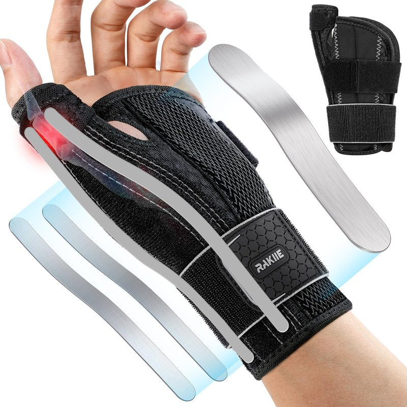 Rakiie Carpal Tunnel Wrist Brace for Left Hand, Thumb Spica Splint for De Quervain's Tenosynovitis & Tendonitis, Night Support Brace for Women Men, 5X Flexible Support & 3 Adjustable Straps, Gray S/M