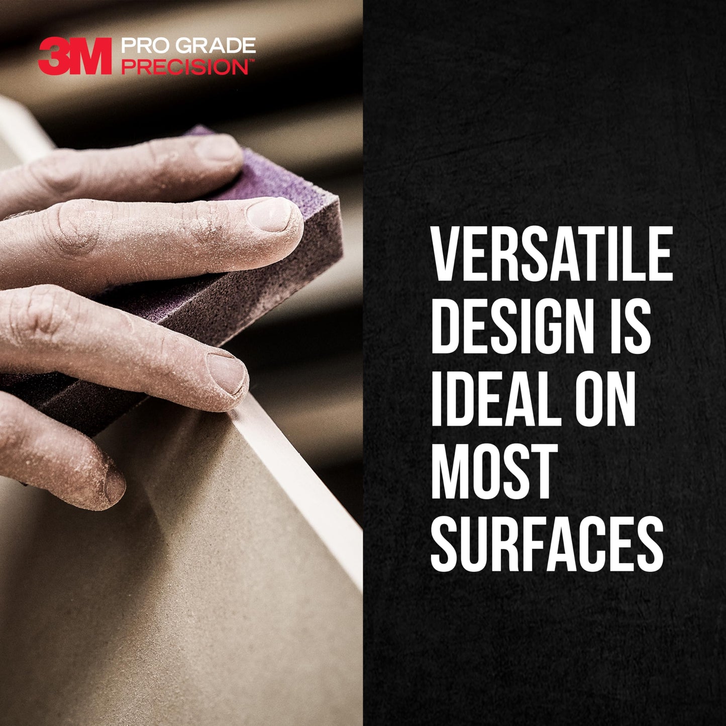 3M Pro Grade Precision 3-in-1 Sanding Sponge, 180 Grit Medium, 2 Sponges, Washable & Reusable, for Wood, Metal, Drywall, and Paint Prep – Flexible Foam, Contoured, Angled, Flat