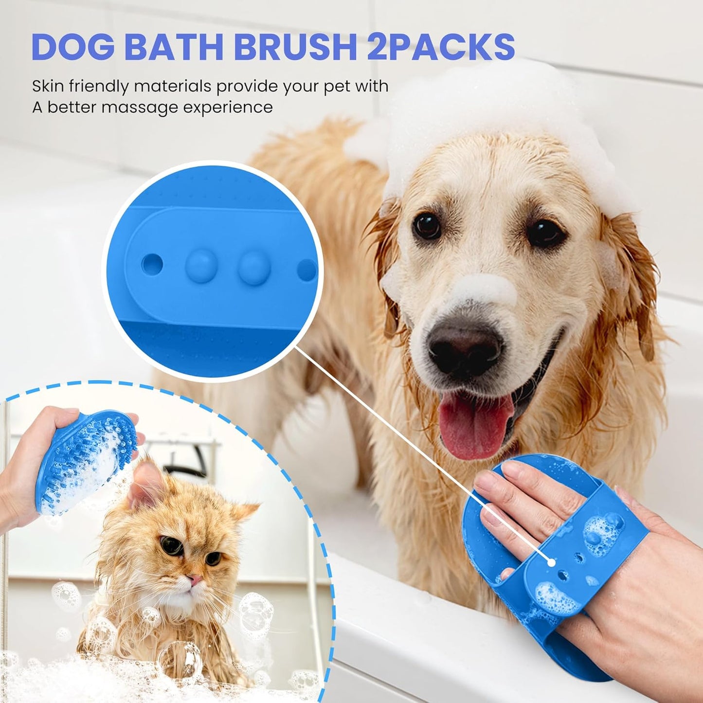 Skiennix Self-Cleaning Shedding Brush - 5-in-1 Professional Grooming Kit for Dogs & Cats | Skin-Friendly, Blue