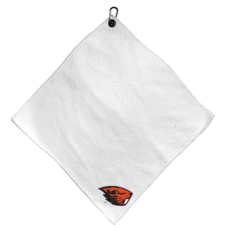 Team Golf NCAA Oregon ST Microfiber Towel - 15" X 15" (White) with Carabiner Clip, Premium Microfiber with Deep Waffle Pockets - Superior Water Absorption and Quick Dry Golf Cleaning Towel