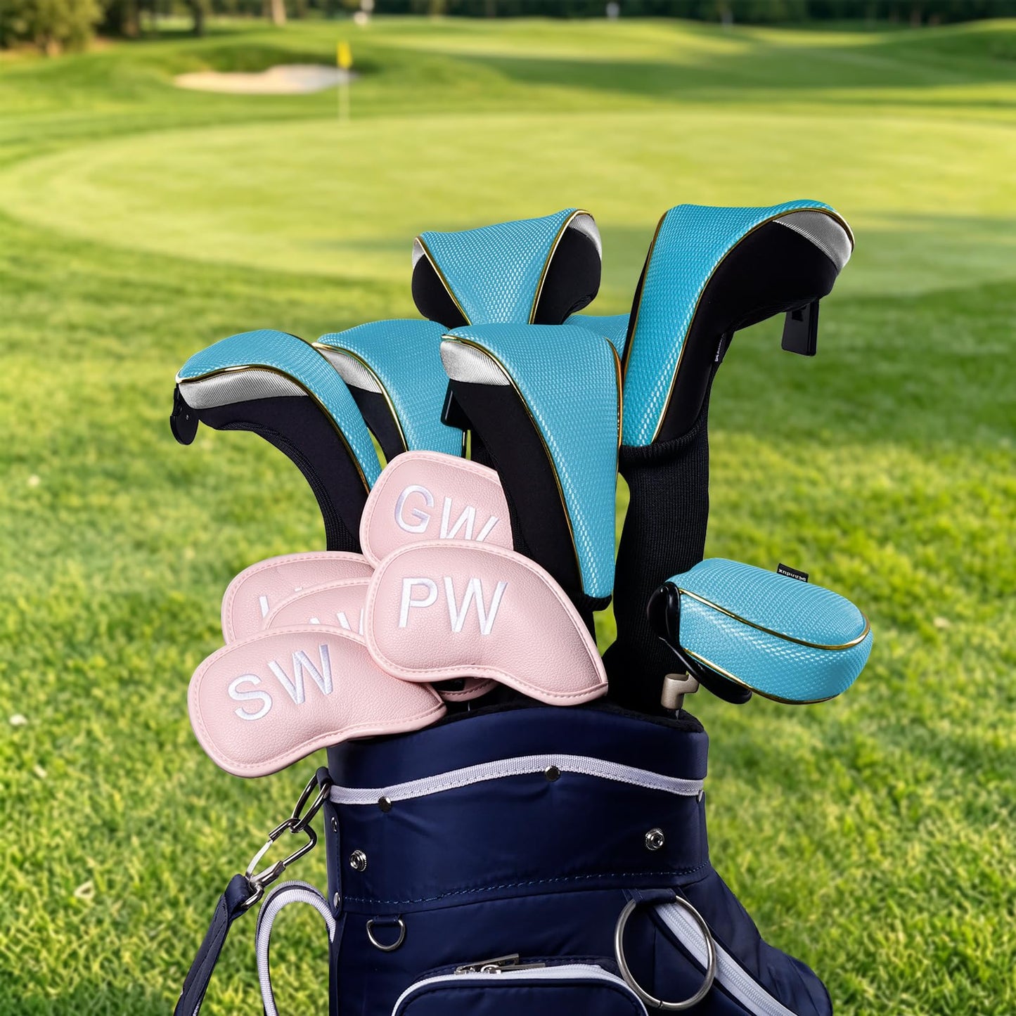 Andux 5Pcs/Set Gold Golf 460cc Driver Fairway Woods Hybrids Club Head Covers MT/ZH15 Light Blue