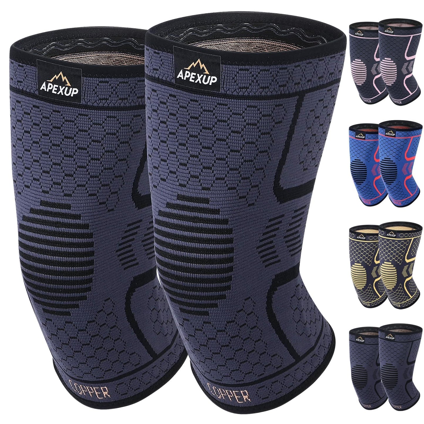 APEXUP Compression Knee Brace for Women, Copper Compression Sleeve for Knee Support, Arthritis Pain Relief, Meniscus Tear, ACL, Running (M, Black)